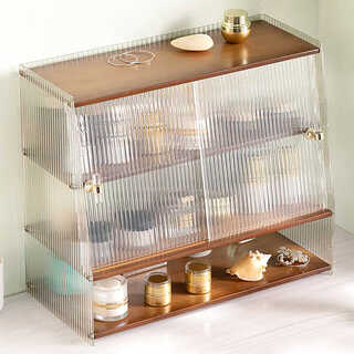 Yusenyi desktop dressing table, skin care products, multi-layer storage rack, perfume, eyeshadow palette, foundation, dust-proof storage rack, trapezoidal style, three-layer primary color, with door 51 long