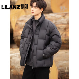 Lilang high-end winter men's bread coat, stand collar, loose national standard white duck down warm jacket to keep out the cold, black l (125-140jin jin equals 0.5kg, filled with 171g)