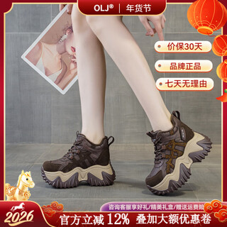 Olj luxury high-end brand women's shoes dad shoes 2025 winter new casual and versatile velvet warm and height-increasing sneakers velvet brown 34