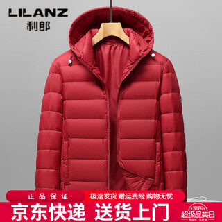 利郎（LILANZ）轻薄连帽羽绒服男士2026冬季新款爸爸保暖外套中老年宽松休闲上衣 红色 XL 180