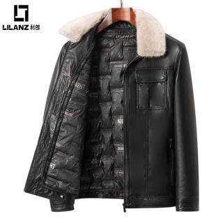 利郎（LILANZ）休闲皮衣男士真皮外套短款黑色水貂毛领羽绒内胆新款山羊皮夹克潮 黑色 3XL