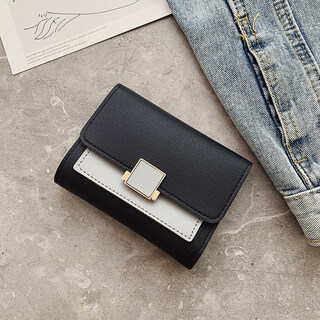 Domestic products strictly selected 2023 new short small wallet female simple student fresh korean version contrast color folding small zero black