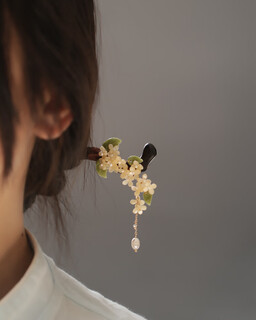 Wanbao hairpin, high-end national style, cheongsam, tea dress, wooden hairpin, fringed temperament, wooden ebony hairpin, ball hairpin for women, single osmanthus hairpin