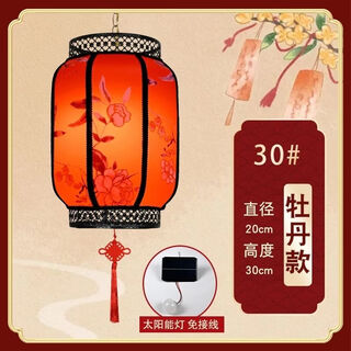 Xushansi 2026 new year remote control solar usb charging chinese outdoor imitation sheepskin lantern waterproof and sunscreen customized printing black frame peony model-two meters extended cord 50 models remote control solar + usb charging