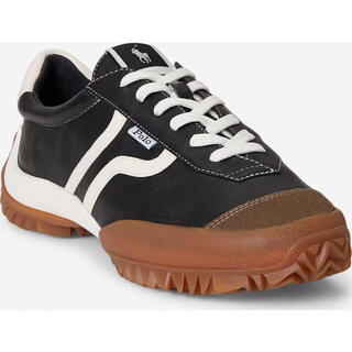 Polo ralph lauren women's casual shoes soft sole lightweight breathable flexible sole flat heel round toe lace-up leather daily wear black 40