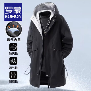 Romon fashionable loose mid-length casual windbreaker men's spring and autumn new windproof versatile hooded jacket for young and middle-aged men black l recommended 90-120 jin jin equals 0.5 kg