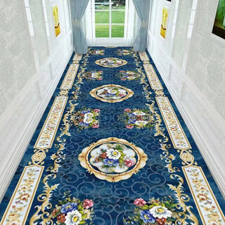 Fantasy european-style corridor aisle carpet home stair entry door large area hotel strip customizable cutting mat lake blue wide 0.6 meters long how many meters to fill in