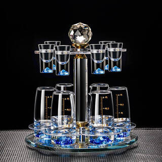 Sanqihu light luxury white wine cup wine dispenser household crystal glass small wine cup one-cup wine set with scale 6 pots 6 cups rotating stand blue mountain bullet cup + hand-held blue mountain wine dispenser