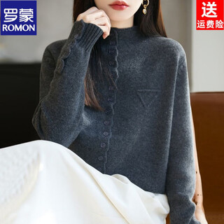 Romon wool sweater autumn and winter 26 new solid color knitted cardigan jacket short women's sweater fashionable versatile top for women dark gray 3xl recommended 145-155jin jin equals 0.5 kg