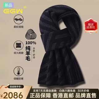 Egw international luxury brand 100% pure wool men's scarf winter 2025 new business warm gift scarf black gray gift box