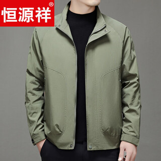 Hengyuanxiang high-end spring new men's stand-collar jacket middle-aged and elderly thickened loose large size business casual jacket jacket green 3xl