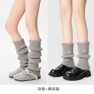 Pami socks women's winter leg covers white knitted warm snow boots pile socks autumn and winter calf socks thickened gray+grey_67cm+30cm one size fits all for women (36-39)