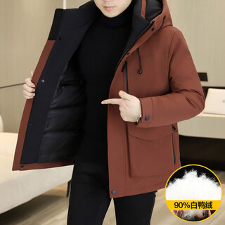 Kbxng jinba multi-pocket workwear down jacket men's winter outdoor functional hooded jacket thickened warm and cold protection burgundy 4xl 175 to 190jin jin is equal to 0.5 kg