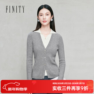 Finity shopping mall same model 26 years new fake two-piece knitted sweater stitching design top for women gray s