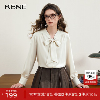 Kbne french retro white shirt for women 2026 spring new long-sleeved ribbon shirt with unique design top beige xl