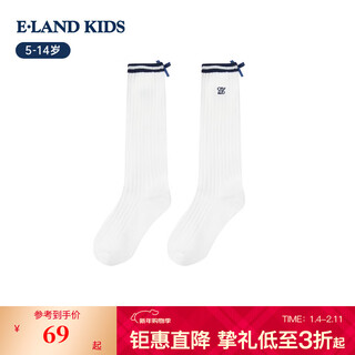E land kids children's clothing girls socks 26 spring and summer new college style embroidered mid-calf socks calf socks ivory ivory white/39 12 years old and above