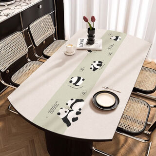 Fantasy light luxury high-end long oval table mat folding new waterproof and oil-proof leather tablecloth pvc tablecloth panda life sheepskin pattern anti-stain leather mat 81x135cm (suitable for foldable round table)