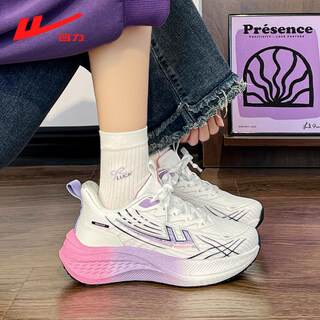 Warrior women's shoes sports shoes 2026 spring fashion new trendy soft bottom lightweight shock-absorbing running shoes breathable casual running shoes white/purple/black 35