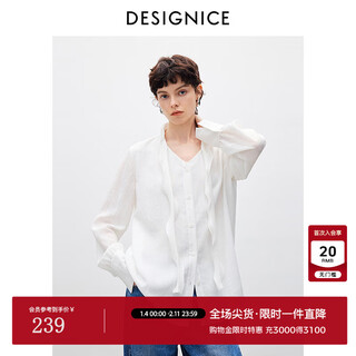 Designice elegant ribbon long sleeve shirt 2026 spring new intelligent commuting temperament relaxed white top women white l