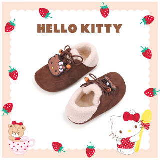 Hello kitty children's shoes girls birkenstock shoes plush girls plus velvet warm lace-up furry shoes cartoon cute 108b dark brown 35
