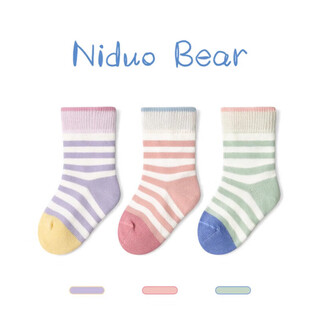 Nido bear baby socks spring and summer thin cotton socks baby boneless socks breathable mesh socks children's mid-calf socks s4027 mid-calf socks 3 pairs 6-12 months (suitable for feet 9-11cm long)