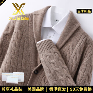 Xjsgs international high-end brand autumn and winter heavyweight thickened green fruit collar goat wool cardigan men's new wool sweater jacket high-end dark camel heavyweight counter same style thickened winter style xl