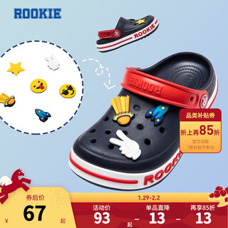 Rookie children's shoes for boys and girls, summer new children's toe-cap sandals, breathable slippers, with 6 cartoon buckles, navy blue 25/26, recommended foot length 15.5-16.5cm