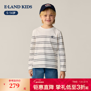 E land kids pedophile boys' t-shirt 26 spring new college style embroidered striped round neck top ivory ivory/39 110