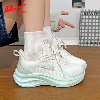 Warrior women's running shoes women's 2026 new spring breathable mesh lightweight shock-absorbing casual running shoes white/green/blue 35