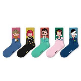 Pami socks for women summer thin cartoon funny mid-calf socks american retro men's sports sweat-absorbent stockings cotton big artist group a-pack 5 pairs one size fits all (suitable for sizes 36-43)