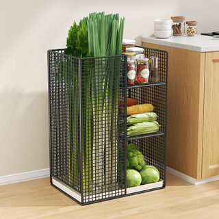 咏幻大葱收纳山药姜蒜厨房放菜收纳筐蔬菜置物架菜篮子调味品 雅典黑梯形侧边款 超大容量抽拉底盘