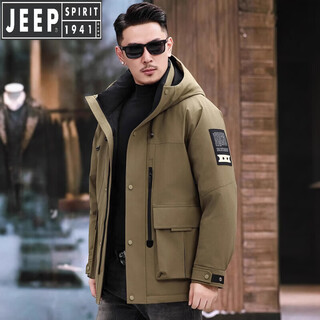 Jeep spirit jeep american down jacket men's 2025 winter new fashionable workwear for young and middle-aged duck down cold warm jacket 9915 khaki xl 180 (suitable for weight 140-160jin jin equals 0.5 kg)