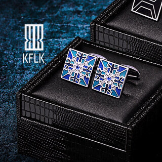 Kflk french shirt cufflinks men's custom cuff button shirt blue metal enamel sleeve nails with engraving cufflinks k006