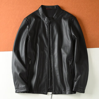 Jnjkqa american casual pu soft elastic breathable casual lapel stand collar imitation leather jacket for men autumn black b2288 stand collar leather jacket m 170