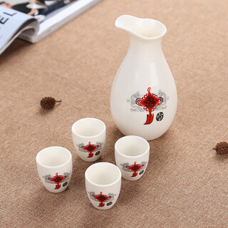 He jiagong ceramic wine set half jin jin is equal to 0.5 kg small wine pot 9-piece set wine divider white wine cup rice wine spirits one pot 4 wine glasses (ceremony knot simple package)