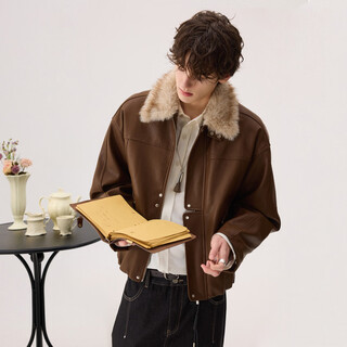 Xiaohongshu's popular chicerro sicilian men's noble fur collar mink velvet lined leather jacket for boys brown xl