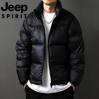 Jeep jeep international brand glossy down jacket men's winter stand collar loose casual sports bakery warm jacket black l