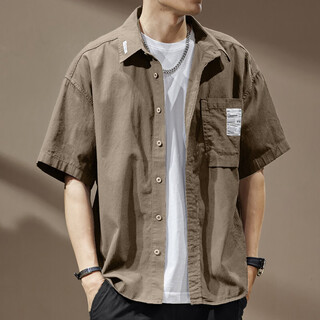 Noble american black short-sleeved shirt for men in spring and summer thin loose pure cotton casual top work shirt jacket khaki 2xl suitable for 170-190jin jin equals 0.5 kg