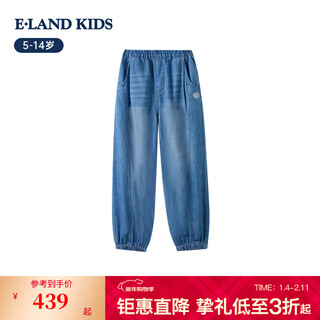 E land kids children's clothing boys' pants 26th summer new arrival college style embroidered leggings jeans indigo indigo/55 120