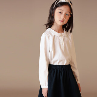 Hacikis children's clothing spring and summer children's doll collar bottoming shirt for girls and older children white shirt parent-child cotton white 130