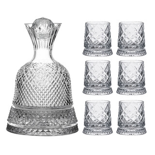 Fantasy high-end crystal glass whiskey glass set household rotating tumbler brandy wine beer glass crystal bottom rotating decanter 1.1l rotating diamond style 280mlx6
