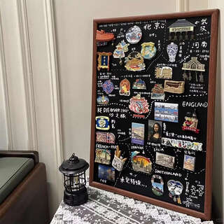 Fantasy refrigerator magnet small blackboard ornament storage rack urban refrigerator magnet display board photo wall brown magnetic blackboard free 6 accessories 20 30cm