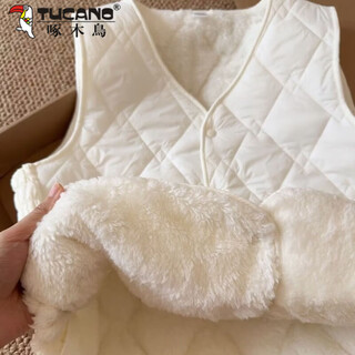 Woodpecker (tucano) down cotton vest women's autumn and winter thickened lamb velvet 2026 new plush warm vest beige diamond 3xl 120-130jin jin is equal to 0.5 kg