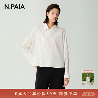 N.paia n.paia autumn new satin cotton new chinese style oblique placket tassel embroidered button-down shirt for women white m