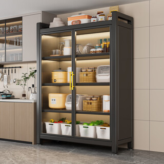Fantasy kitchen rack floor-standing multi-layer household microwave bowl storage cabinet dust-proof floor-standing multi-functional cabinet storage cabinet gray double-door three-layer 1200x350x855 extra thick extra rough/bearing