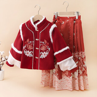 October mommy new year's greetings clothes for girls and children hanfu winter clothes baby girl thickened dress ming suit chinese red 140