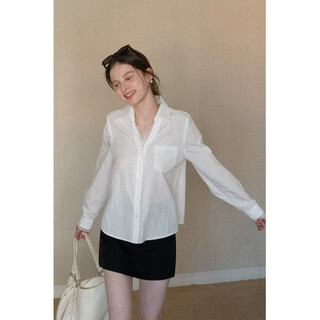 Eggka french temperament lace stitching v-neck white shirt 2026 new intellectual loose and slim commuter top white s