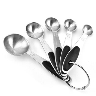 Yusenyi cross-border stainless steel measuring cup measuring spoon high temperature resistant baking measuring spoon set silicone coffee spoon baking tools black measuring spoon 5-piece set (pp)