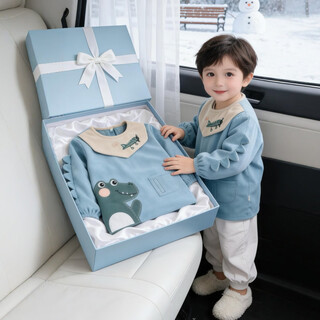 Shijanu western style waterproof bib back-to-back dressing kindergarten drawing and eating anti-dirty dinosaur cover light blue 100 recommended for 0-2 years old