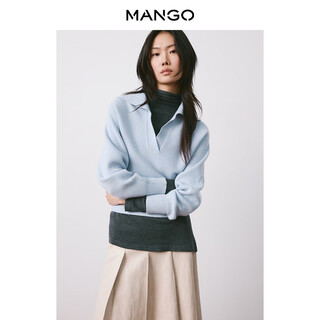 Mango women's wool sweater 2026 spring new style light blue versatile v-neck loose pullover sweater light blue s